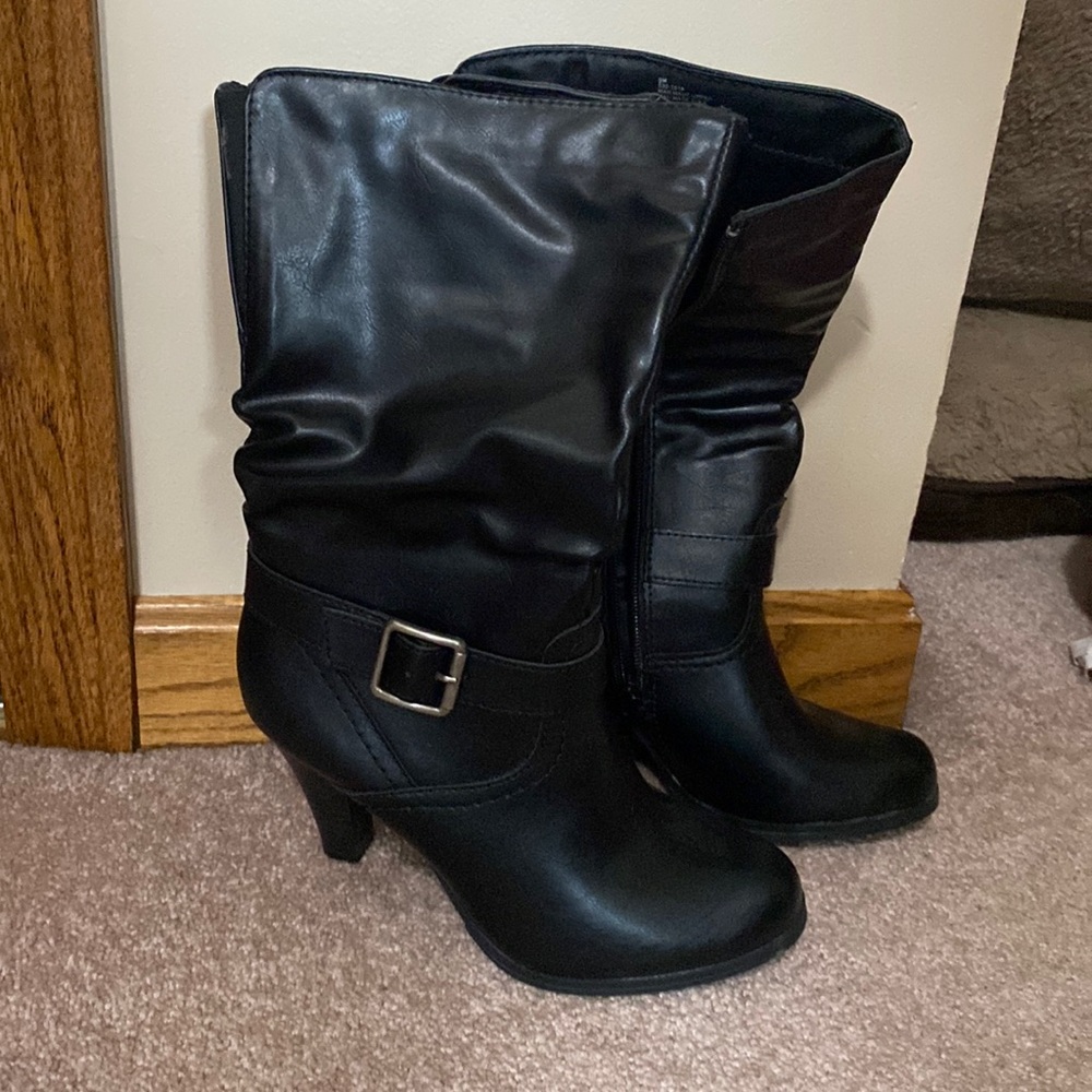 Black calf high boots